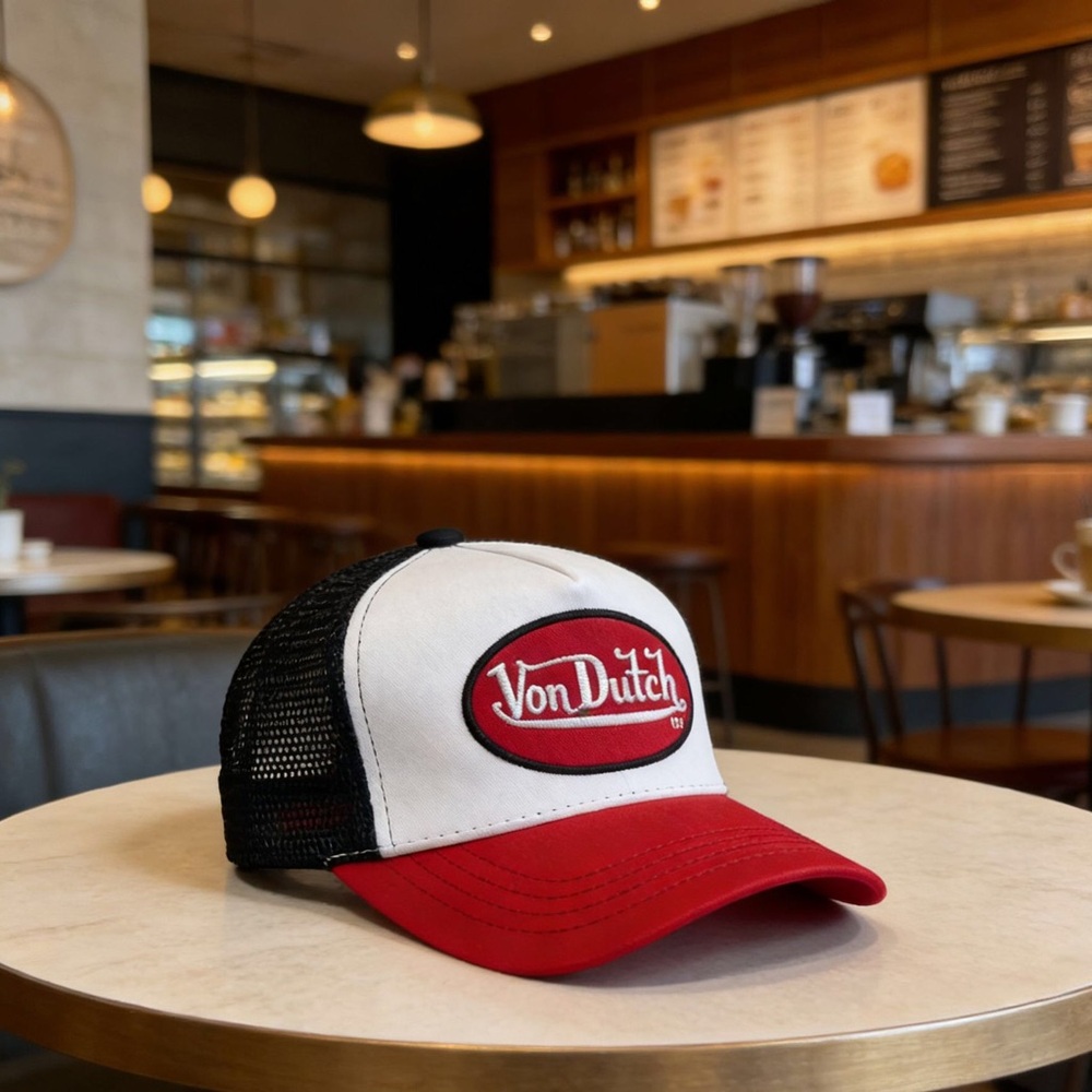 Von Dutch Red White and Black Mesh Trucker Cap